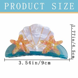 Starfish Hair Claw Clip Shell Hair Clip Cute Pearl Marine Life Barrettes Large Non Slip Acetate Strong Hold Jaw Barrettes Beach Stylish Hair Accessories for Women Girls Thick hair Thin Hair （Blue)