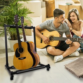 GeeWin Multi Guitar Stand, 3 Guitar Stand Rack, Folding Guitar Stand, Guitar Rack for Multiple Guitars for Acoustic, Electric Guitar, Bass, Guitar Holder Stand, Multiple Guitars Display (3 Holder)