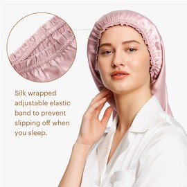 LILYSILK Women’s Silk Sleep Cap 19 Momme 100 Real Silk Bonnet with Soft Elastic Band for Hair Rosy Pink