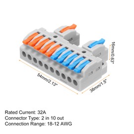 MECCANIXITY 10pcs Din Rail Press Quick Terminal Blocks DIY Splicing Wire Connectors (2 in 10 Out) 32A Terminal Blocks for Wiring Cable Circuit Inline 28-12AWG