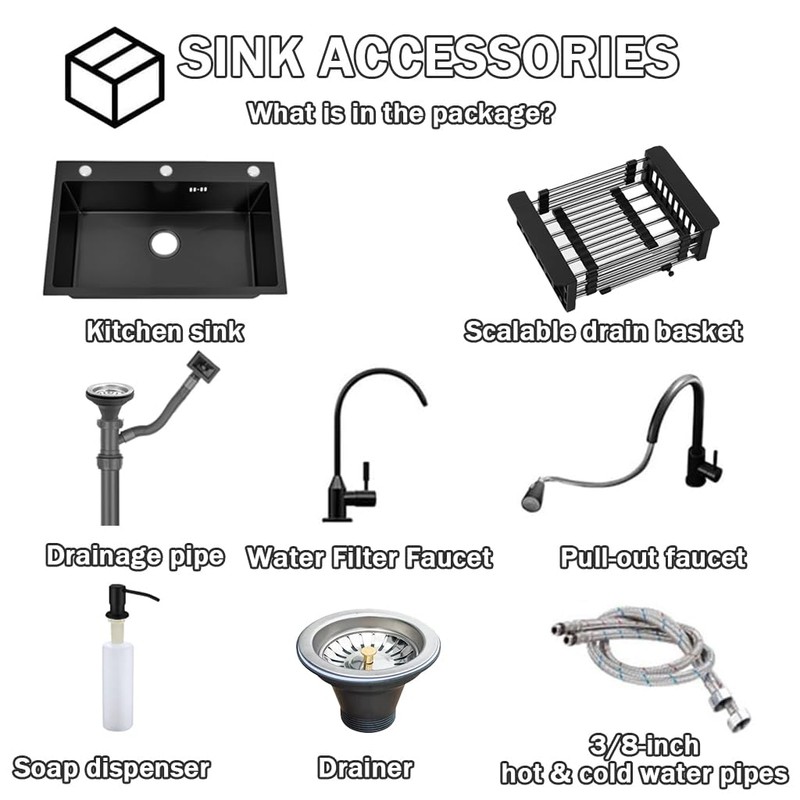 19.7 * 17.7in Drop In Kitchen Sink,Black Stainless Steel Single