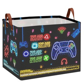 XHWZOF Gaming Laundry Basket ,Large Neon Color Gamer Room Decor for Boys,Collapsible Clothes Towel Toy Book Storage Bin for Dorm Nursery Bedroom,36L Kids Hamper Mothers Day Gift