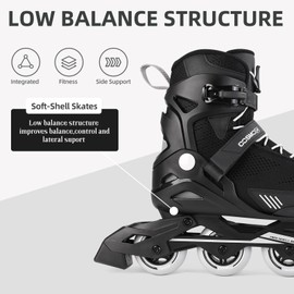 COSMOID Men's Adult Fitness Inline Skate, Outdoor Street Blades Roller Adult Male, Professional Fitness Roller Skates Blades,Black,Size 5-12,Move