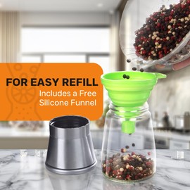 Salt and Pepper Grinder Set - Adjustable Coarseness, Refillable Stainless Steel Pepper Mill Grinders for Kitchen - Elegant Glass Design - Compact Size - Perfect Kitchen Companion (2-Pack)