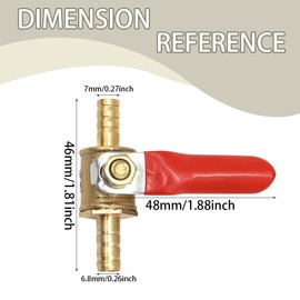 GOIYZTTR 4 x 8 mm ball valve made of brass with barb ball valve, shut-off valve with 8 pieces clamps for air, gas, fuel line, shut-off