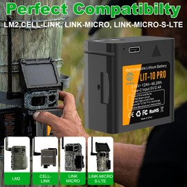 anegine LIT-10 Pro Rechargeable Lithium Battery 12000mAh for Hunting Camera Link-Micro, Cell-Link 10, LM2, Link-Micro-S-LTE, Cell-Link Cellular Trail Cameras with Charging Power Cable (2-Pack)