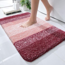 smiry Microfiber Bath Mat, 50 x 75 cm, Non-Slip Super Absorbent Bathroom Mat, Machine Washable Fluffy Shaggy Bath Mats Rugs for Bathroom, Extra Soft Thick Bathroom Floor Foot Mat, Red