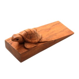 NOVICA Handmade Wood Baby Turtle Door Stopper, Brown, Baby Turtle'