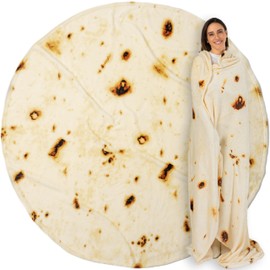 PAVILIA Burrito Tortilla Blanket, Double Sided Taco Flour Wrap Novelty Throw for Adult Kid Teen, Realistic Food Blanket, Funny Gag Gift for Birthday, Beige Flour 60in