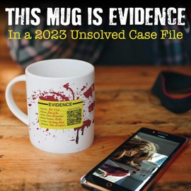 Unsolved Case Mug - Evidence from a Fictional Crime Scene - Solve a Free Mini Murder Case - Fun Gift for True Crime Fans - Murder Mystery Mug