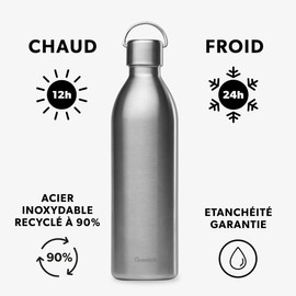 Qwetch - Active Stainless Steel Vacuum Flask 1 Litre - Drinking Bottle with Recycled Stainless Steel Handle - Cold for 24 Hours and Hot for 12 Hours - Waterproof, BPA Free & Compact