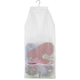 Qimodo Hanging Long Mesh Laundry Hamper,Narrow See-Through Mesh Laundry Basket with 2 Extra Front Pockets for Socks and Undwerwear (White)