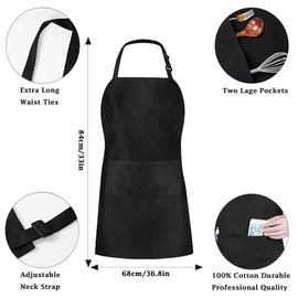 DDUP Kitchen Apron, Adjustable Kitchen Chef Aprons with 2 Pockets, Women Men Aprons for Home Kitchen, Restaurant, Coffee House, Baking Gardening BBQ, Professional Apron (Black) (Black-Pack of 3)