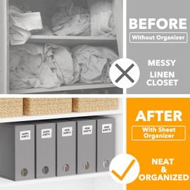 SpaceAid 5 Pack Bed Sheet Organizers and Storage, Foldable Sheet Organizer for Linen Closet, Sheets Set Folder Keeper with Window XL (Queen & King Size) Organizing Bedding Container, Gray