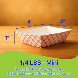 Pokanic Checkered Kraft Paper Boat Trays [1/4 lb] x [100 Pack] Disposable [4 x 3 x 1] Containers Bowls Baskets Heavy-Duty Foods Snacks Hot Dogs Sandwich Burgers Popcorn Chips Tacos Nachos