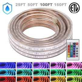 WYZworks LED Rope Lights, 100 ft SMD 5050 Water-Resistant Color Changing Strip Light Outdoor & Indoor - Flexible Dimmable Lighting w/ Remote Controller 16 Colors & Multi Modes - 25, 50, 100, 150 feet