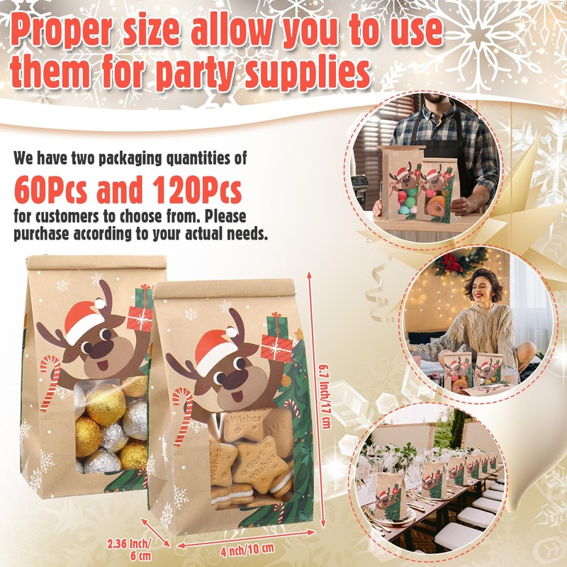 Fullhawl 120 Pcs Christmas Bakery Bags with Window, 4 x