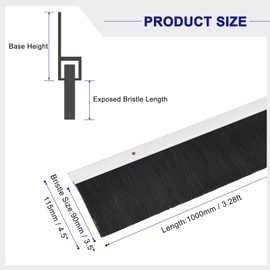 uxcell 2Pcs Door Brush Bottom Sweep H-Shape Aluminum Alloy Silver Base with 3.5-inch Nylon Black Brush for Home, Industrial (39-inch L x 4.5-inch W, Silver/Black)