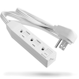 FosPower 3FT Extension Cords, 1625W 3-Outlet Power Strip with Safety Cover Grounded Wall Outlet with Extension Cord and 90 Degree AC Flat Plug Adapter, ETL Listed - White