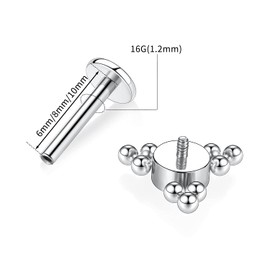 hengkaixuan 16G G23 Titanium Flatback Labret Studs, Internal Thread Lip Studs, Tragus Piercing, Monroe, Medusa Lip Piercing, Silver Lobe Cartilage Conch Earring Jewellery, 6 / 8 / 10 mm, Metal