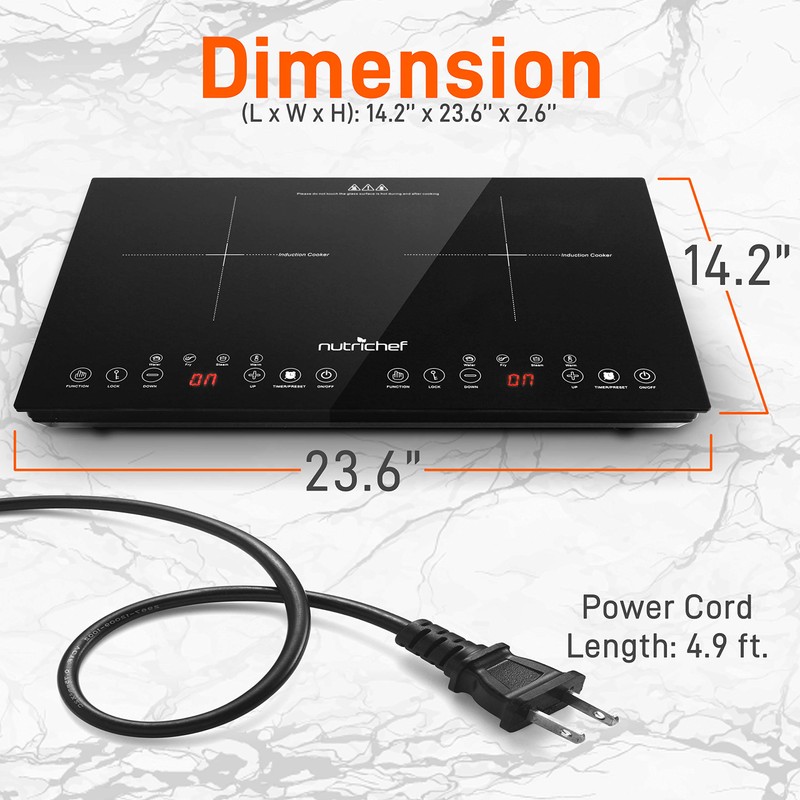 NutriChef Double Induction Cooktop - Portable 120V Digital Ceramic Dual