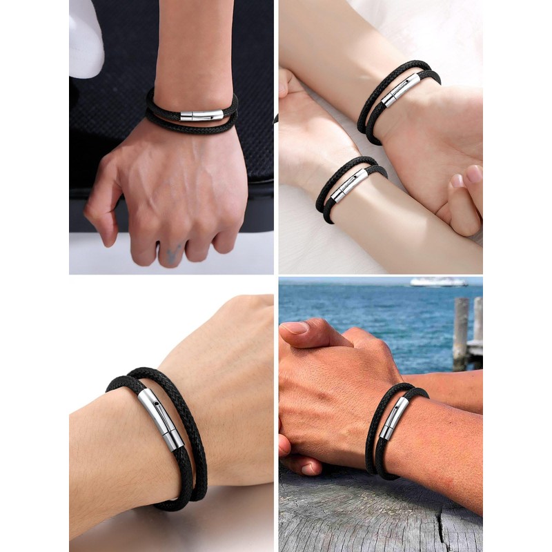 ChainsPro Men's Braided Bracelet, Popular, 2 Strings, Can Be Engraved,