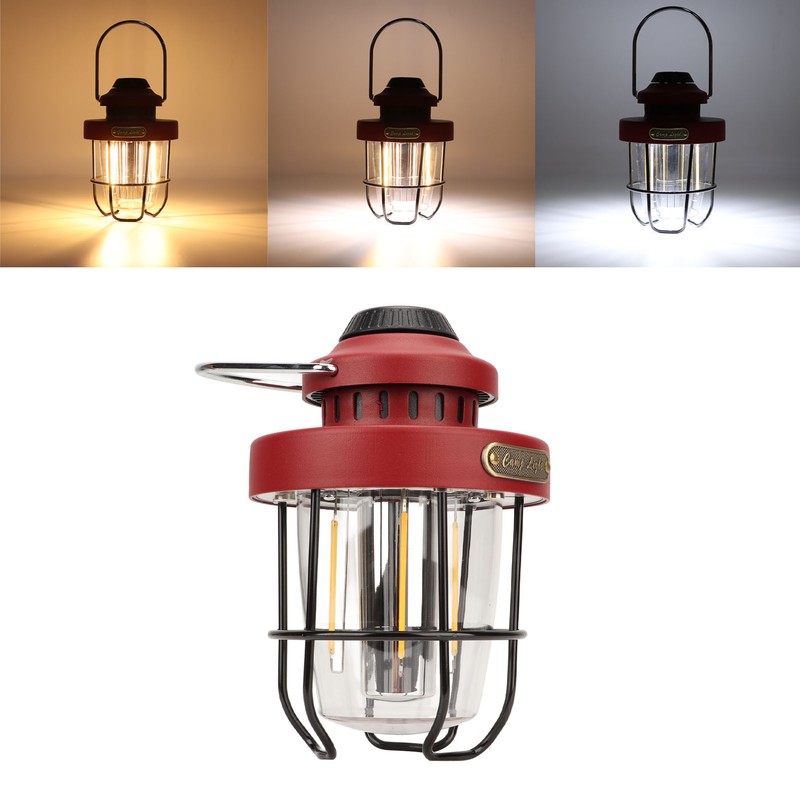 Retro LED Camping Lantern Portable Multifunctional Rechargeable Tent Light for