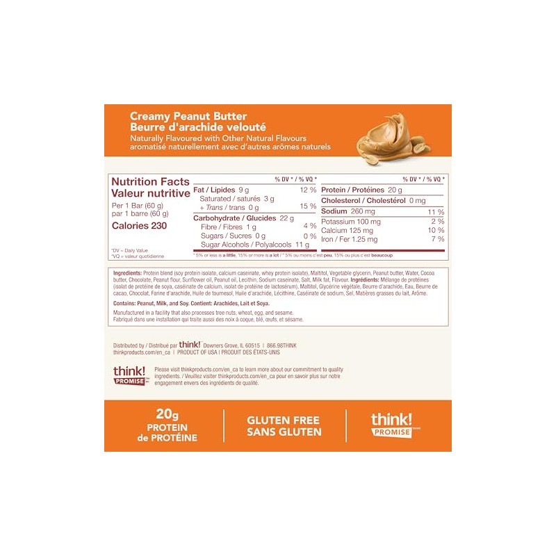 Think - Barras Proteicas Sabor Crema de Cacahuate Cremosa 600g