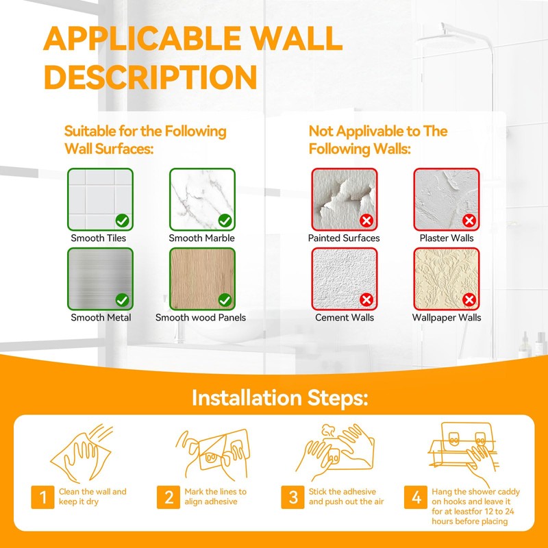 LINKINNO Pack of 2 Shower Shelves No Drilling Durable Stainless
