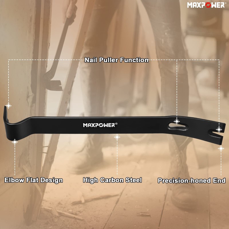 MAXPOWER 20oz Claw Hammer and 15-Inch Flat Pry Bar Set