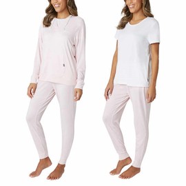 Eddie Bauer Women's 3 Piece Ultra Soft Hacci Lounge PJ Set, Hoodie, Tee, and Jogger (as1, alpha, l, regular, regular, Pink)
