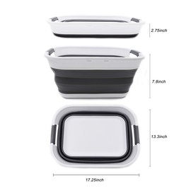 SAMMART 17.5L (4.6 Gallon) Small Collapsible/Foldable/Pop Up/Portable Washing Tub, Water Capacity 13.5L/3.5 Gallon (1, White/Grey)