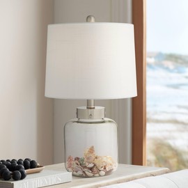 360 Lighting Coastal Accent Table Lamp Fillable 20.5" High Clear Glass Sea Shells Off White Linen Fabric Drum Shade for Living Room Bedroom Beach House Bedside Nightstand Home