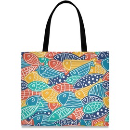 visesunny Women's Large Canvas Tote Shoulder Bag Japanese Style Fish Top Storage Handle Shopping Bag Casual Reusable Tote Bag for Beach,Travel,Groceries,Books