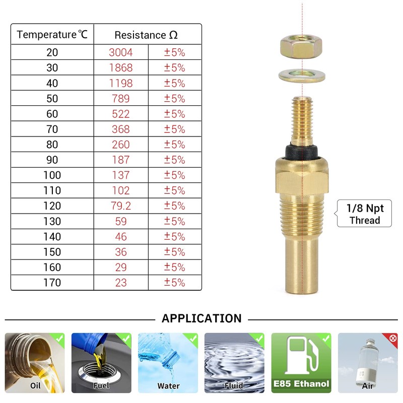 PQY Oil Water Temperature Temp 1/8 NPT Sensor Unit Sender