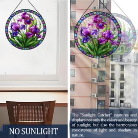 RIVEENY Stained Glass Window Hanging, Flower Gifts for Women, Flowers Suncatcher for Window, 8" Purple Stained Glass Suncatchers, Hand Painted Glass for Flowers Lover