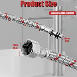 Aleker 2 PCS Flexible Tap Connector, M10 x 3/8" BSP Kitchen Tap Hose, 400mm Stainless Steel Kitchen Basin Monobloc Mixer Tap Connectors, Flexible Pipes Tails, Durable Plumbing Fittings