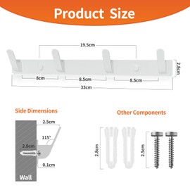 Sevenpers Towel Rail White Coat Hook Rack with 4 Hooks Sturdy Coat Hooks for Jackets, Coats, Bags, Hats and Scarves