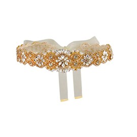 JORCEDI Rhinestone Wedding Belt Handmade Bridal Belt Sash With Ribbon Sashes For formal Wedding Evening Dress (Gold)