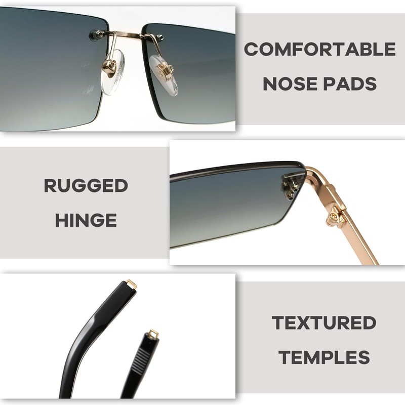 SHEEN KELLY Retro Rimless Sunglasses for Men Women Rectangle Ultra