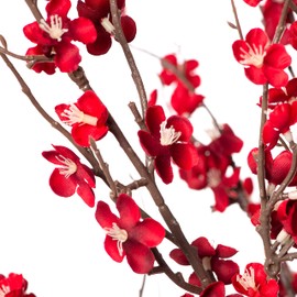 Ammyoo 4Pcs Cherry Blossom Branches Artificial Flowers for Spring Summer Indoor Decoration,Faux Long Stem Artificial Flowers for Wedding Home Office Bedroom Party Table Centerpieces Decor(Red)