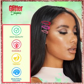 HD Novelty Hair Accessories Snap Hair Clips Glitter Bendies Sleepies 6Pcs 5CM Snap Hair Clips School Colours Hairclips Hair Christmas and Parties Accessories for Girls & Women (Glitter Tonal)