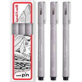 Uni Pin Fineliner Drawing Pen - In Gift Box (Light Grey - Brush, 3)