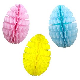 3-Piece Set of Large 16 Inch Honeycomb Tissue Paper Easter Egg Decorations (Solid Pink, Yellow, Light Blue)