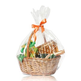 WIKDAY Cellophane Wrap for Gift Baskets 5 PCS 18x30 Inches Large Clear Cello Gift Bags with Ties Plastic