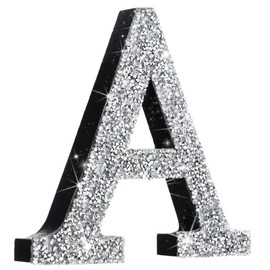 Qunclay Silver Crystal Diamond Bling Letters Crushed Diamond Decoration Wooden Glitter Letters with Screw and Hooks Rhinestone Gift for Christmas Y2k Mcbling Bedroom Wall Decor (12''l X 12"w,Letter A)