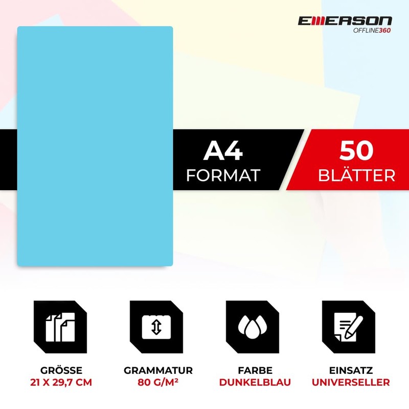 Emerson Coloured Printer Paper Copy Paper Dark Blue A4 50