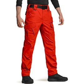 CQR Men's Tactical Pants, Water Resistant Ripstop Cargo Pants, Lightweight EDC Work Hiking Pants, Outdoor Apparel, Ripstop Mag Pocket Rescue Orange, 38W x 32L