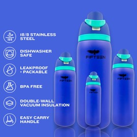 32oz Insulated Stainless Steel Water Bottle – Leakproof & BPA-Free, Flip Straw & Handle Lid, Double Wall Vacuum Flask for Hot & Cold Drinks – Ideal for Gym, Travel, Office (Blue)
