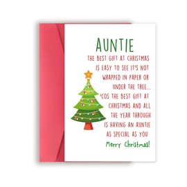BENNLOOS Beautiful Merry Christmas Card for Auntie, Happy Aunt Xmas Gifts Ideal for Women Female, Humor Stars Tree Christmas Gifts for Auntie, Auntie Gifts for Christmas